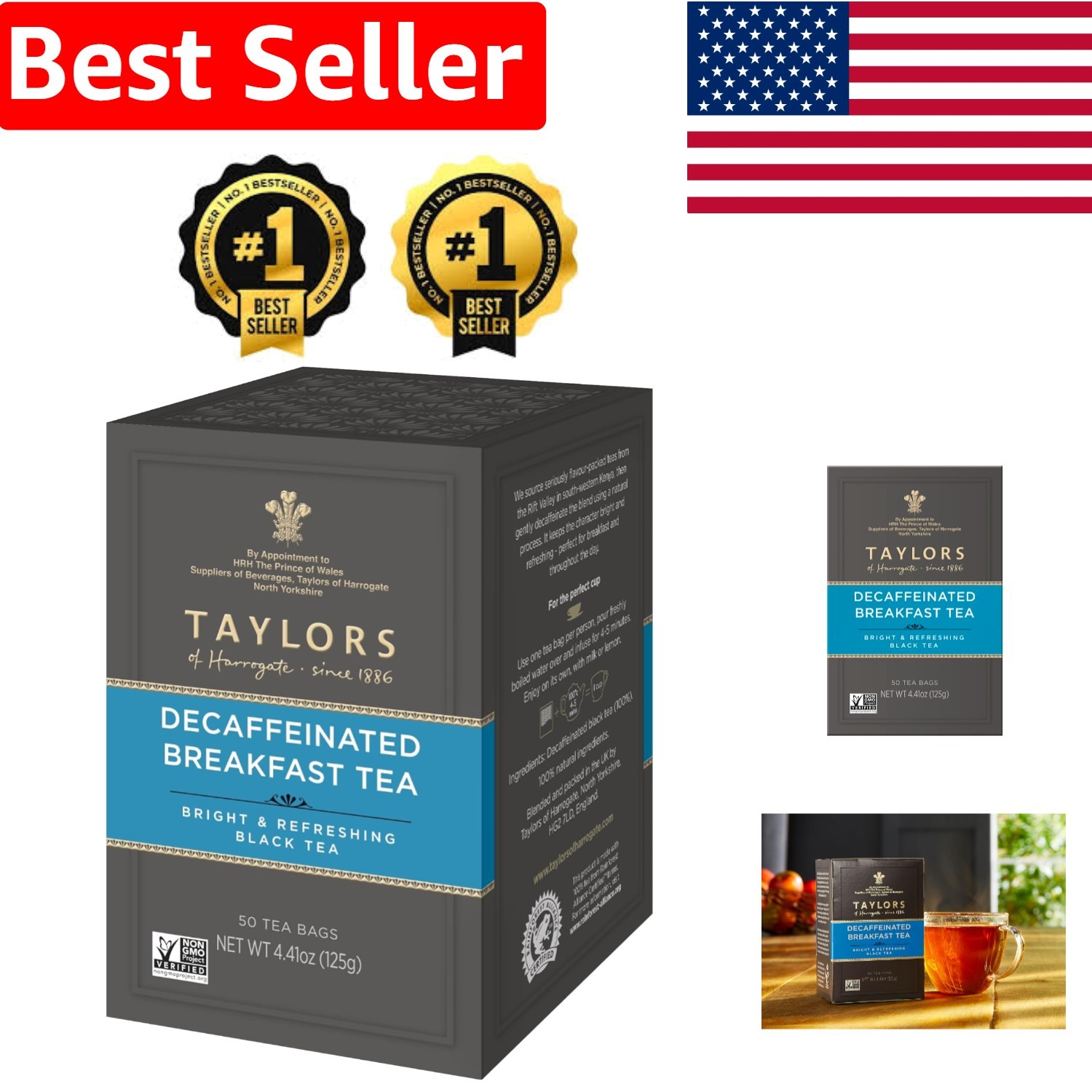 50 Count Decaffeinated Breakfast Tea – Light, Sweet Flavor for Anytime Enjoyment