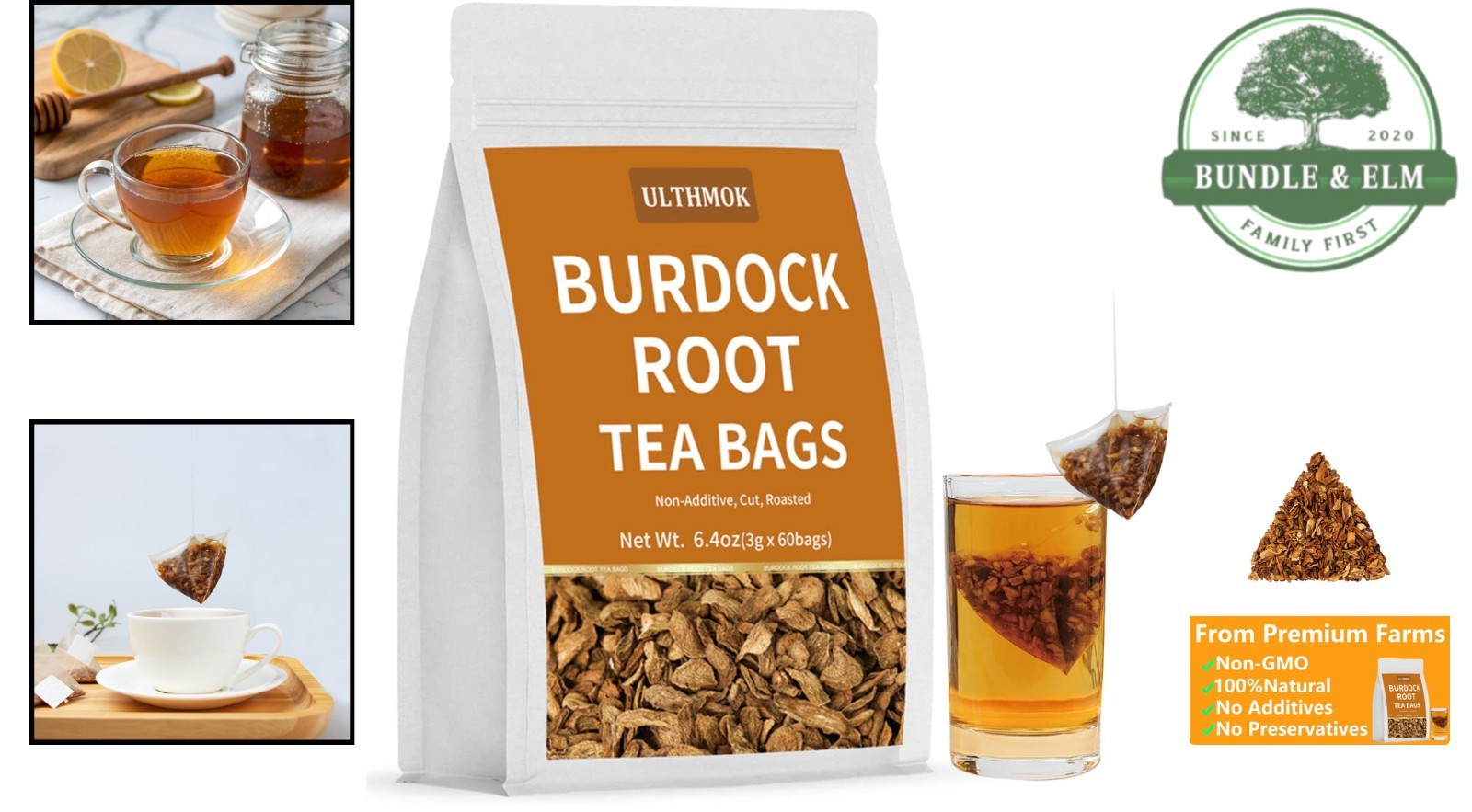 60 Tea Bags of Natural Burdock Root Tea, Rich in Nutrients, No Preservatives