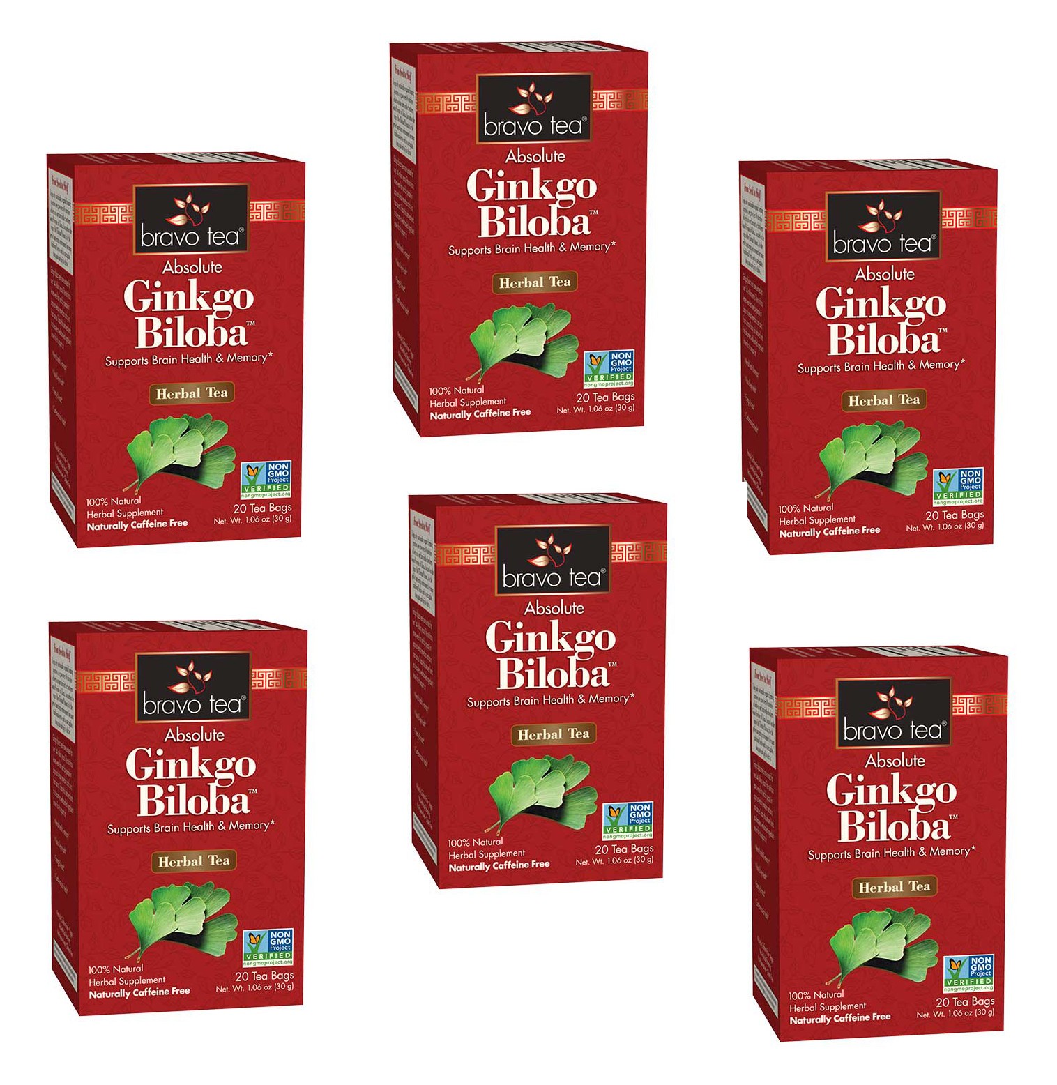 6 PACK Bravo Herbal Tea Absolute Ginkgo Biloba Brain Health & Memory NO GMO
