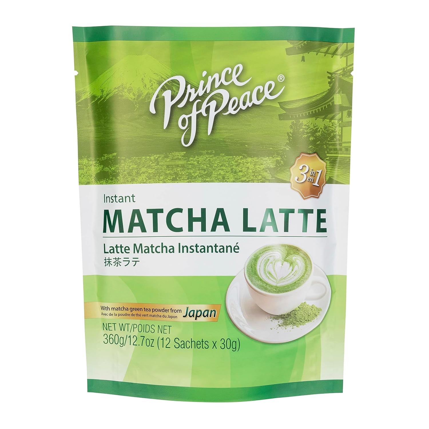 Prince of Peace 3 in 1 Matcha Latte – Instant Beverage – 12 Sachets