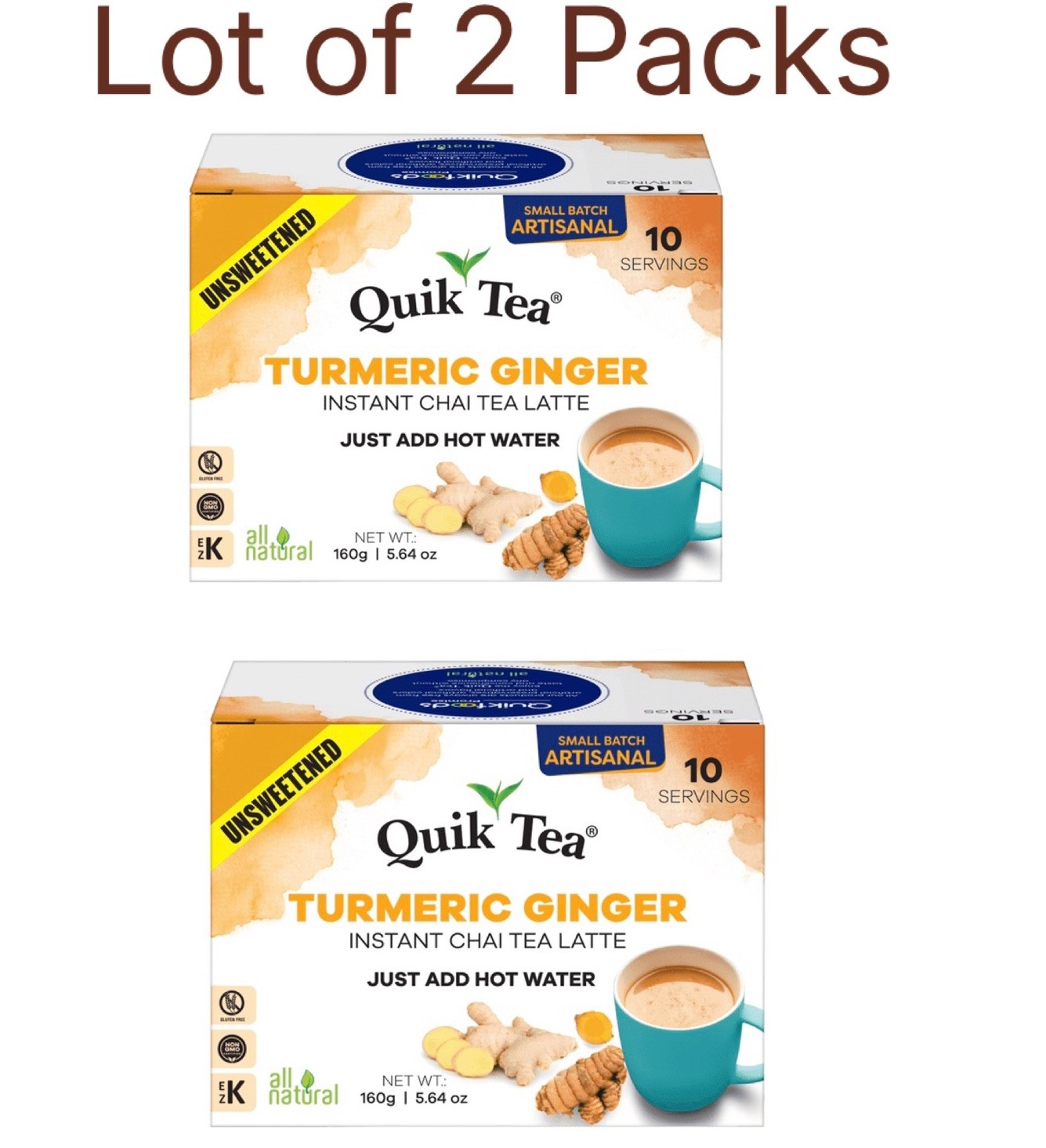 Lot Of 2’ QuikTea Turmeric Ginger Instant Chai Tea Latte 10 Count Each/20 Total