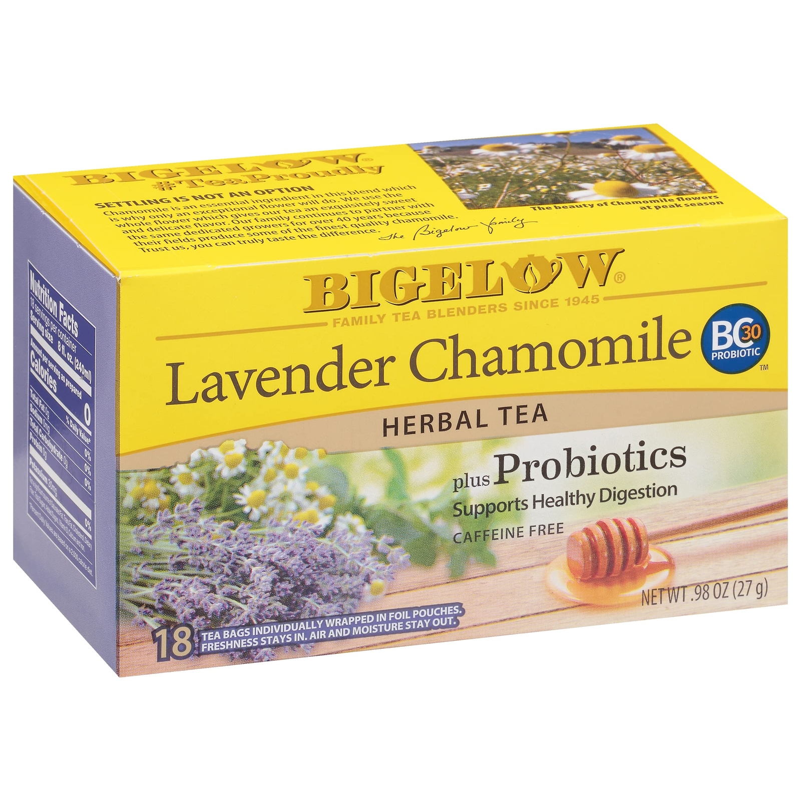 Bigelow Lavender Chamomile Probiotic Tea Bags Pack of 6 18 Count Herbal Tea