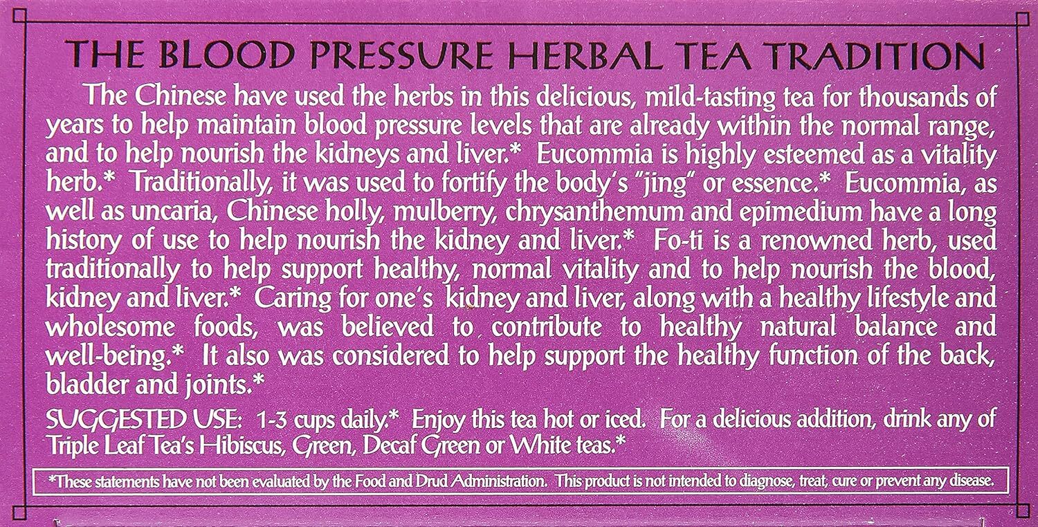 Triple Leaf Tea Blood Pressure Herbal Tea Bags 20 Count Healthy Function