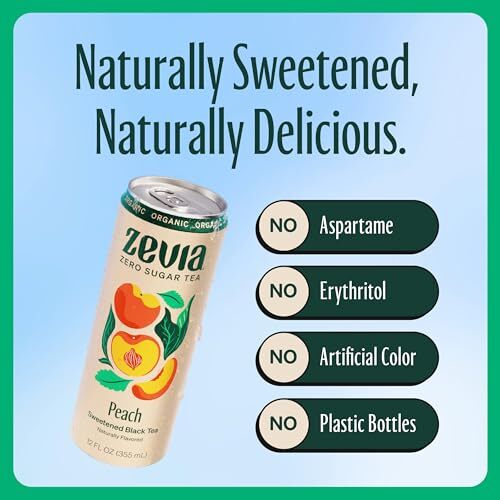 Zevia Organic Sugar Free Iced Tea Black Tea Peach 12 Ounce Cans Pack of 12