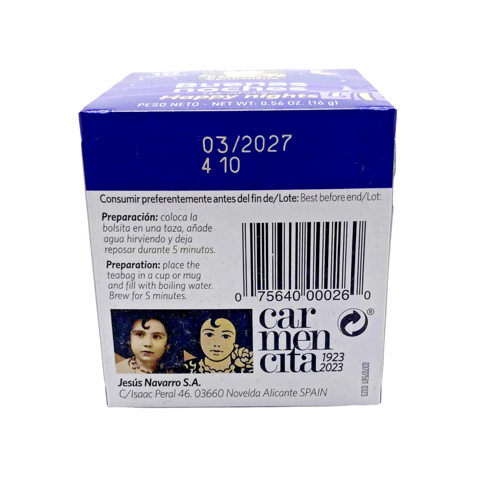 Carmencita Happy Nights Herbal Tea Relaxing Bedtime Blend 10 Tea Bags
