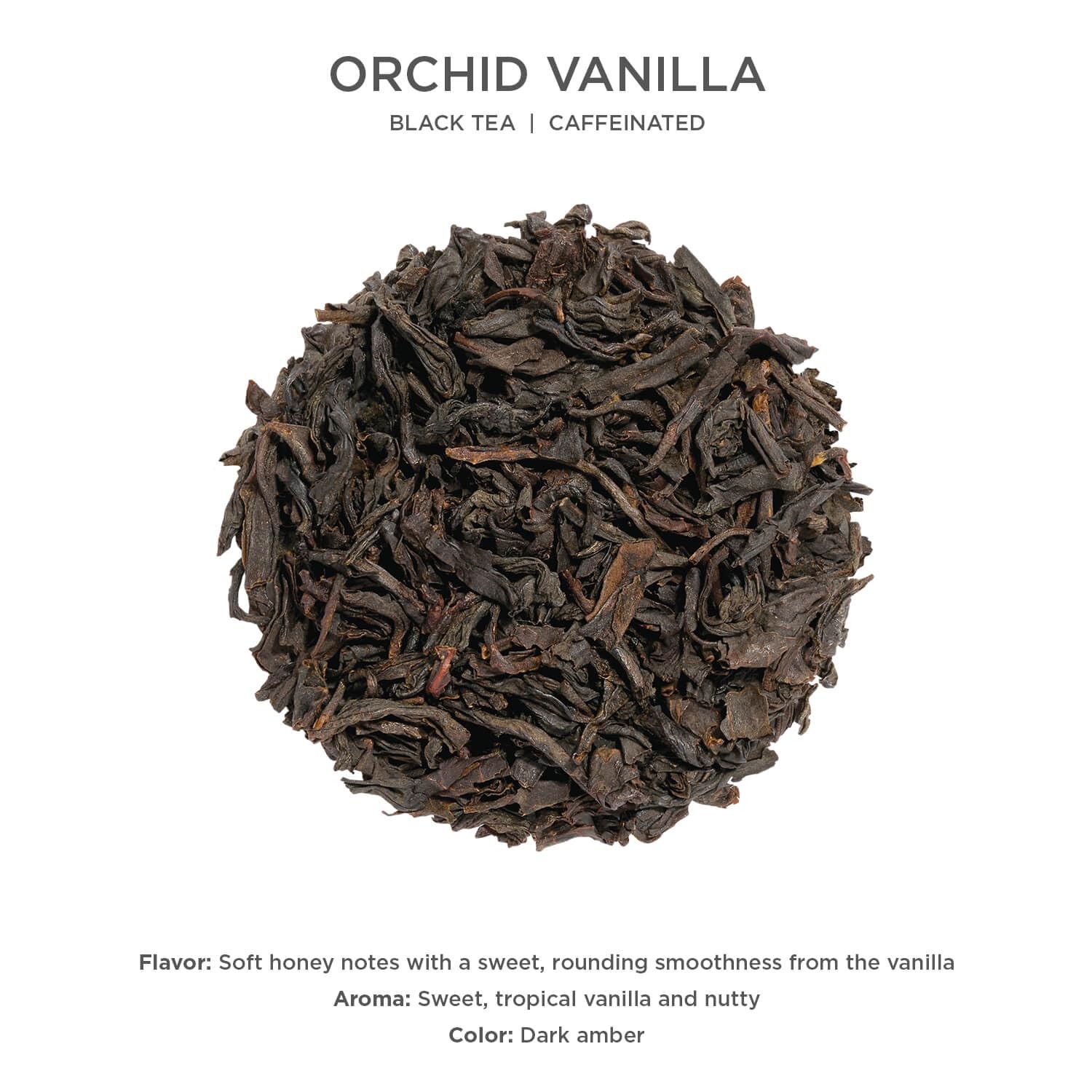 Orchid Vanilla Premium Loose Leaf Caffeinated Black Tea Blend Canister 35-50 Cup