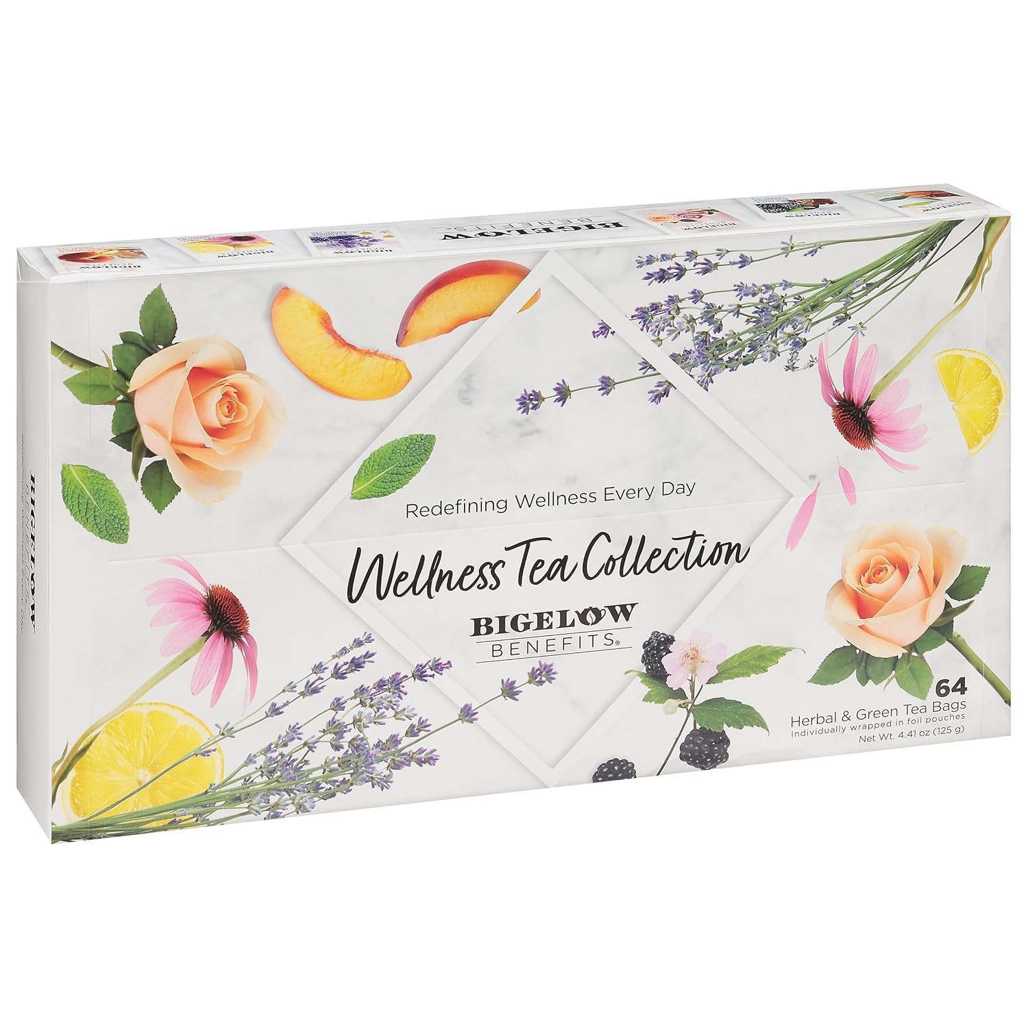 Individually Wrapped 64 Count Bigelow Wellness Tea Gift Sampler for Relaxation