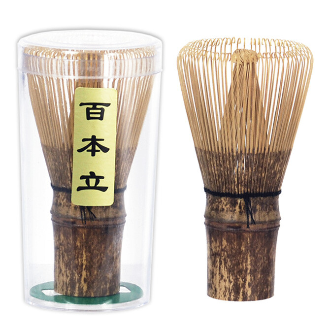 Tea Ceremony Utensil 100 Count Black Bamboo Whisk w/ Chashaku Scoop Matcha Tool
