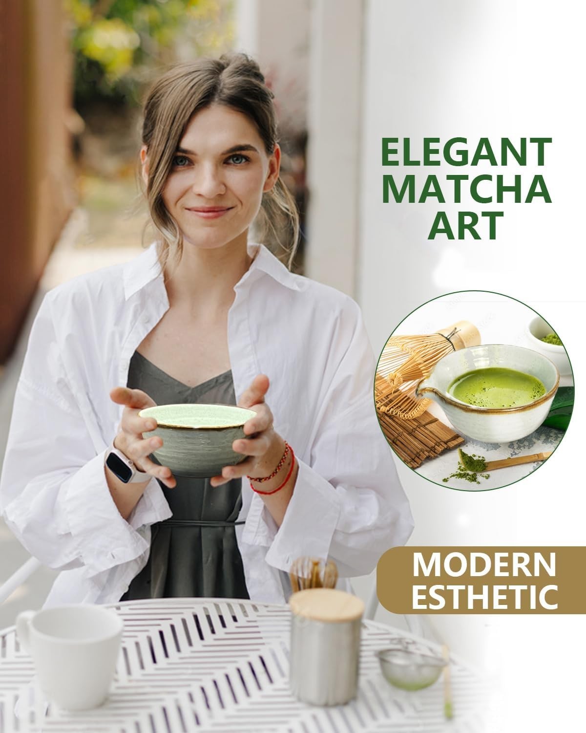 Matcha Whisk Set with Bowl, Bamboo Whisk, Scoop, Sifter, Matcha Whisk Holder