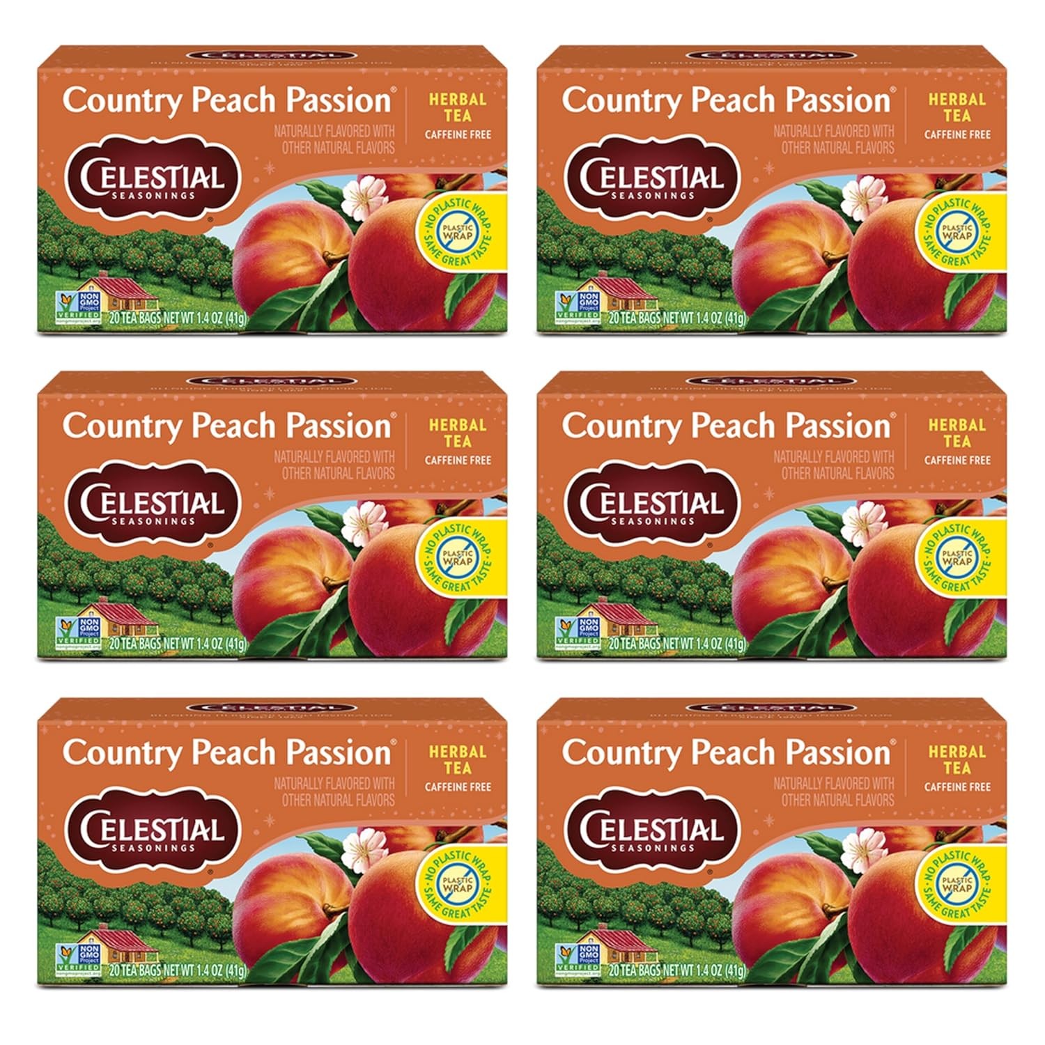 Celestial Seasonings Country Peach Passion Herbal Tea, Caffeine Free, 20 Tea Bag