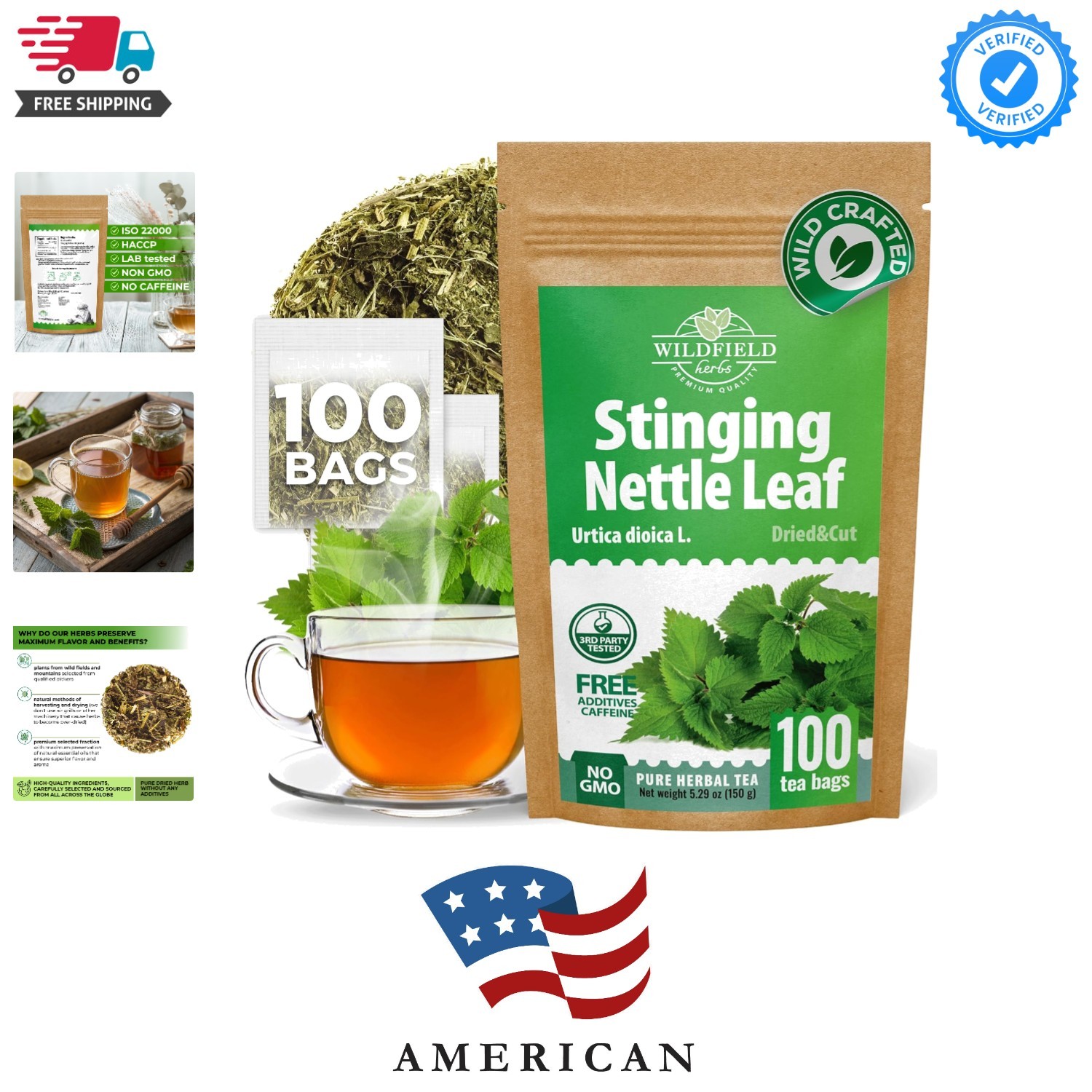 100 Bags Nettle Leaf Tea Ortiga Dried Nettle Herb Planta Bulk Urtica Dioica -…
