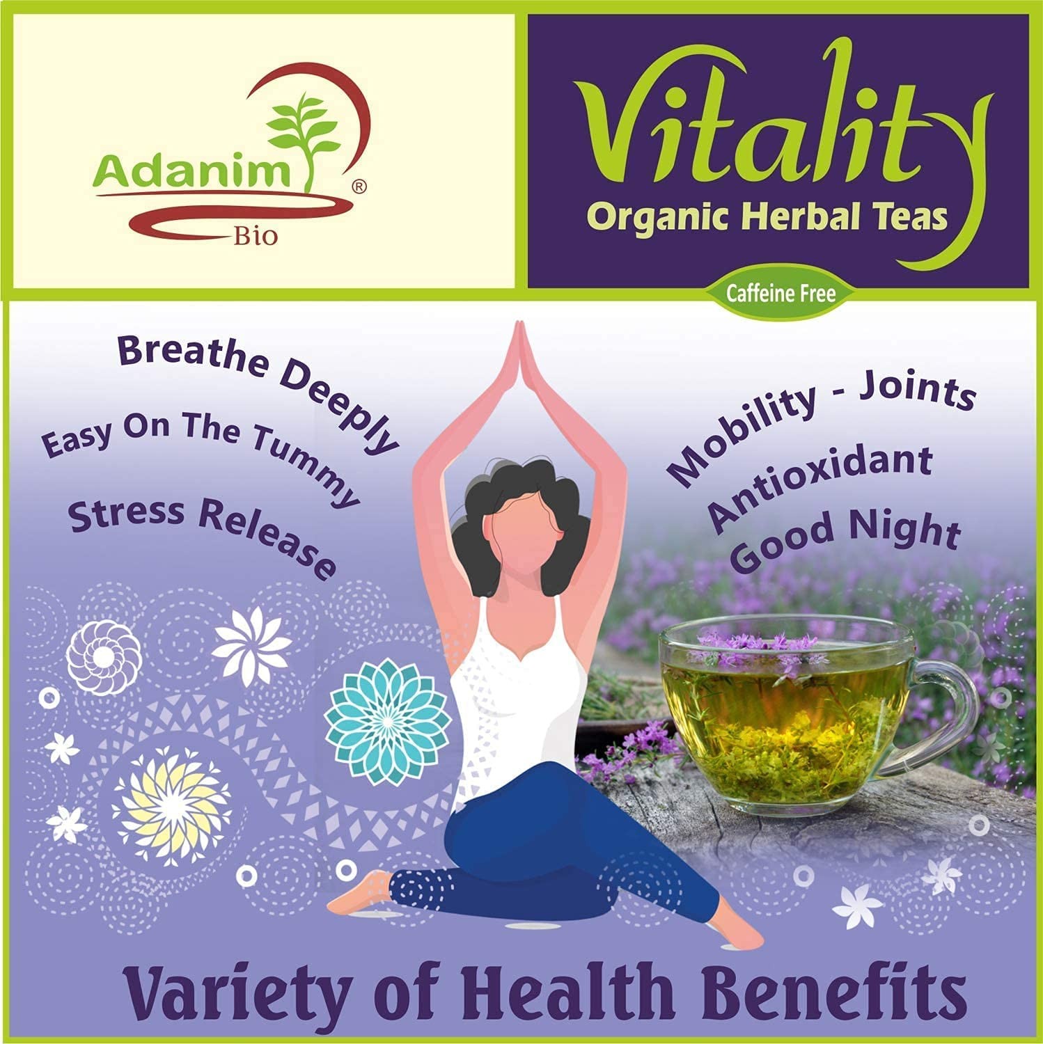 Vitality Organic Herbal Tea Sampler Gift Box Caffeine Free 8 Unique Flavors f…