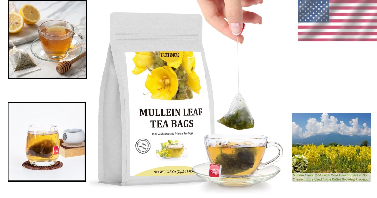 Caffeine-Free 50 Count Mullein Leaf Tea Bags – Pure Herbal Respiratory Support