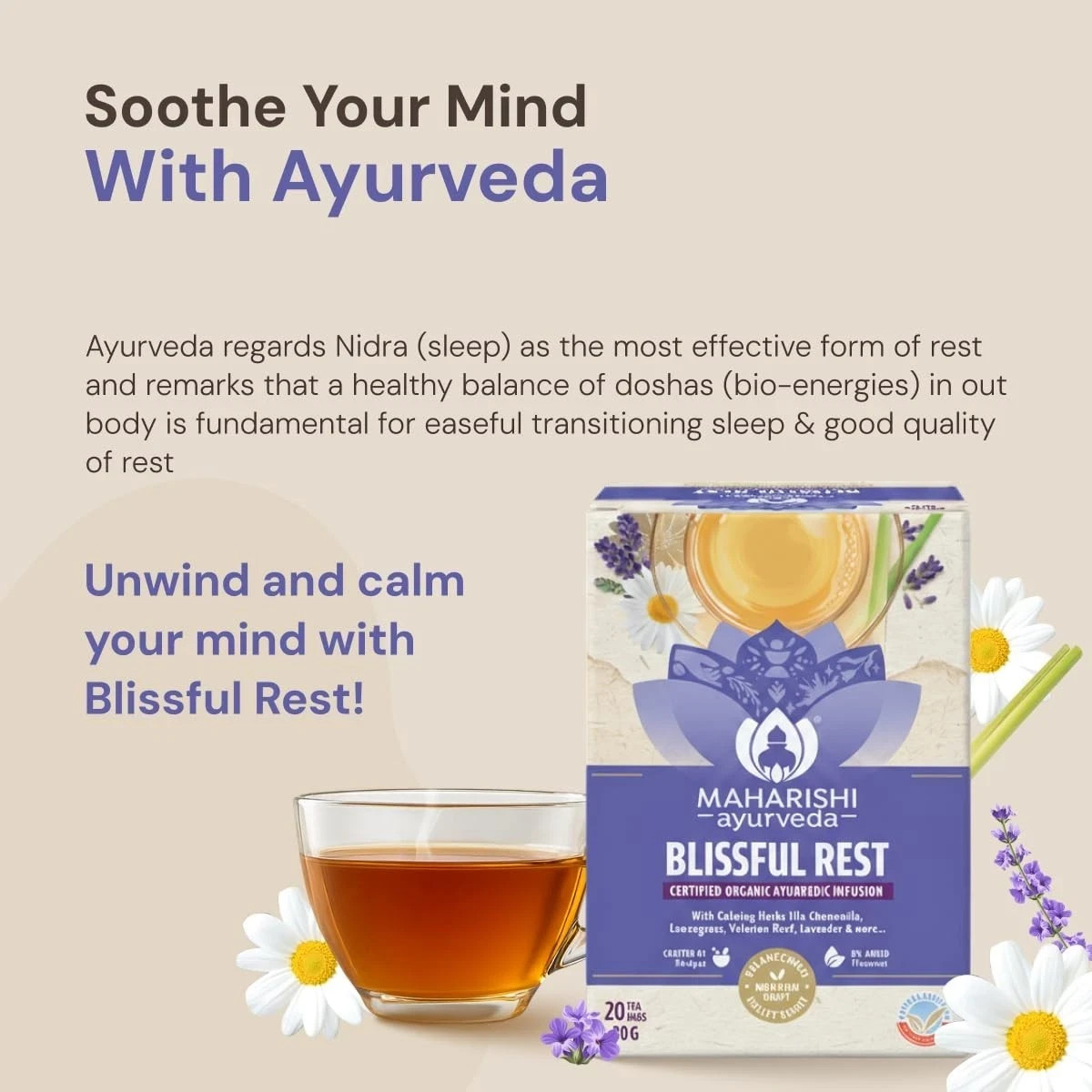 Maharishi Ayurveda All Natural Blissful Rest Herbal Tea, 20 Tea Bag