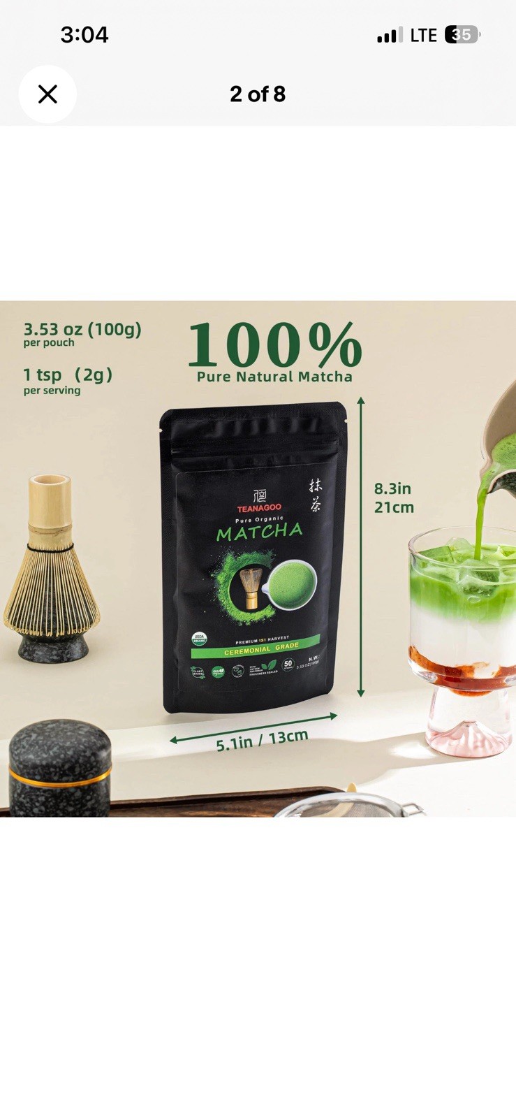 Teanagoo Ceremonial Matcha Organic Green Tea Powder Japanese 100g