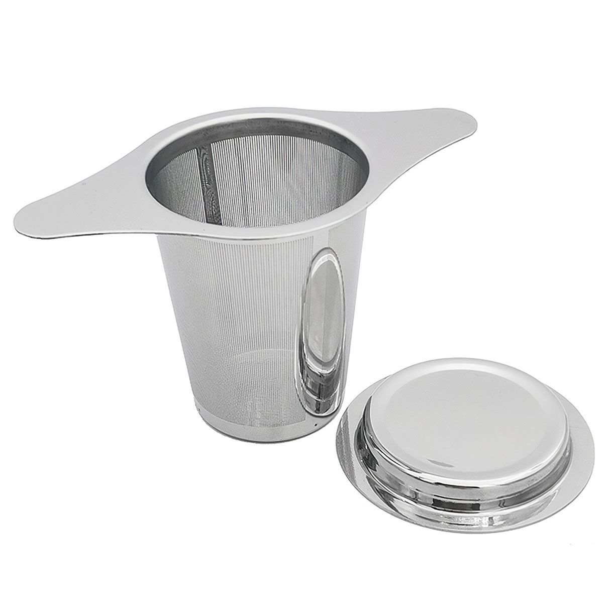 Tea Infuser Mesh Loose Leaf Herb Strainer Handle Stainless Steel Filter W/Lid