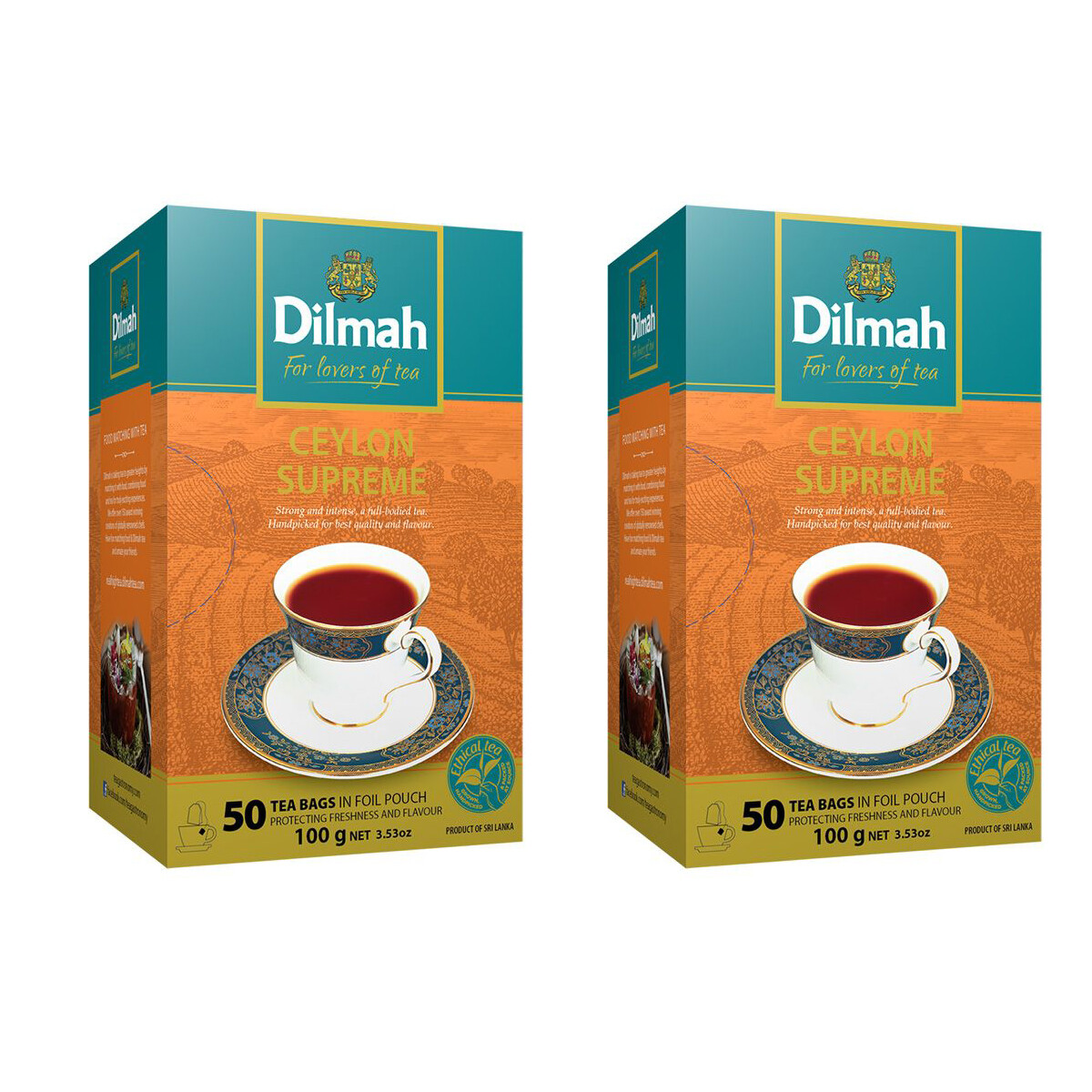 Dilmah Ceylon supreme Ceylon tea – 50 Bags 100g (3.53oz) X 02 packs