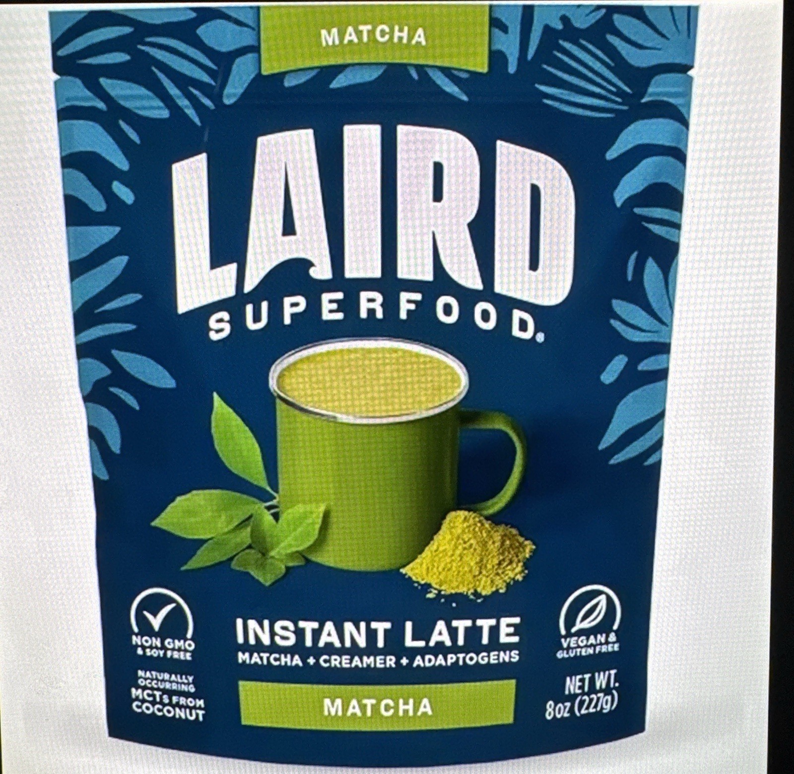 2-Pack Laird Superfood Matcha Instant Latte Powder w/Adaptogens-8oz Each