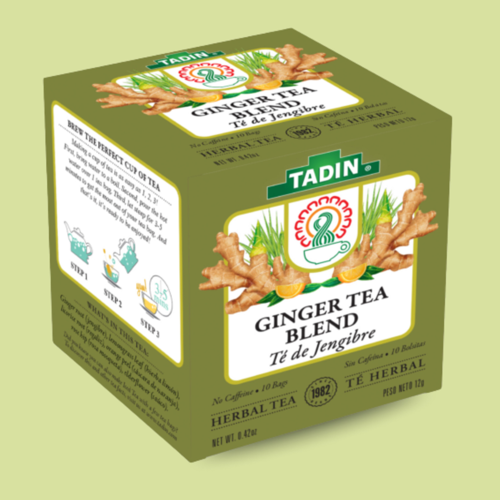 Tadin Ginger Herbal Tea, 10 Bags 0.42 oz – Spicy & Comforting Flavor