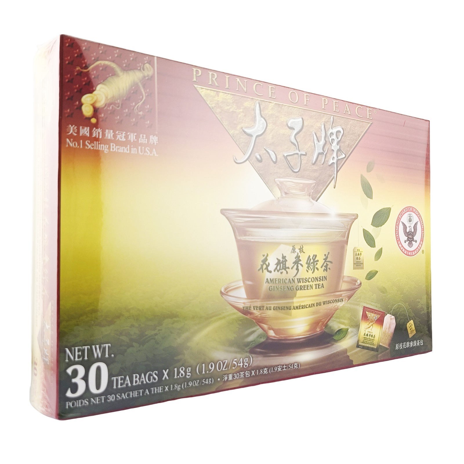 Prince of Peace American Ginseng Green Tea, 30 tea bags