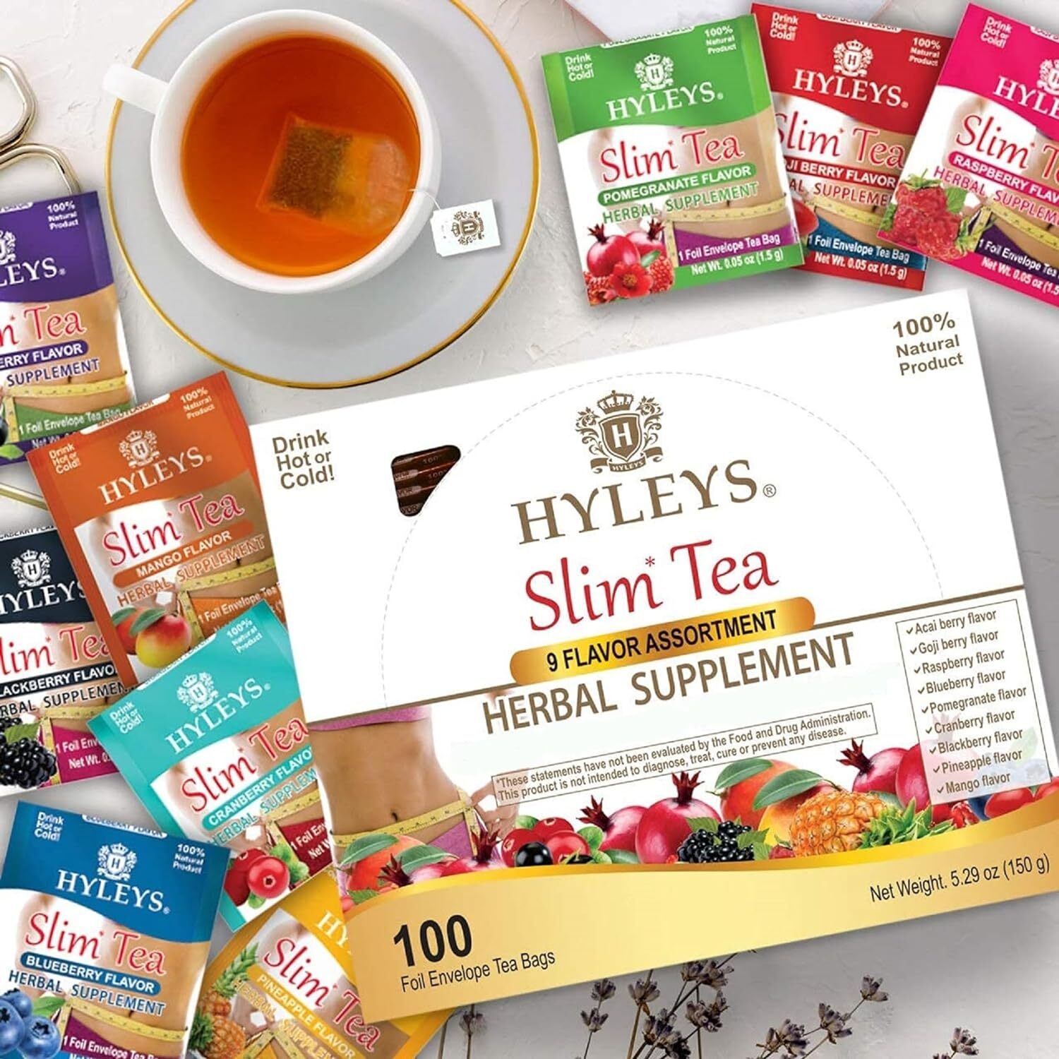 Slim Tea 9 Flavor Assortment 100 Ct – Weight Loss Herbal Supplement Clean