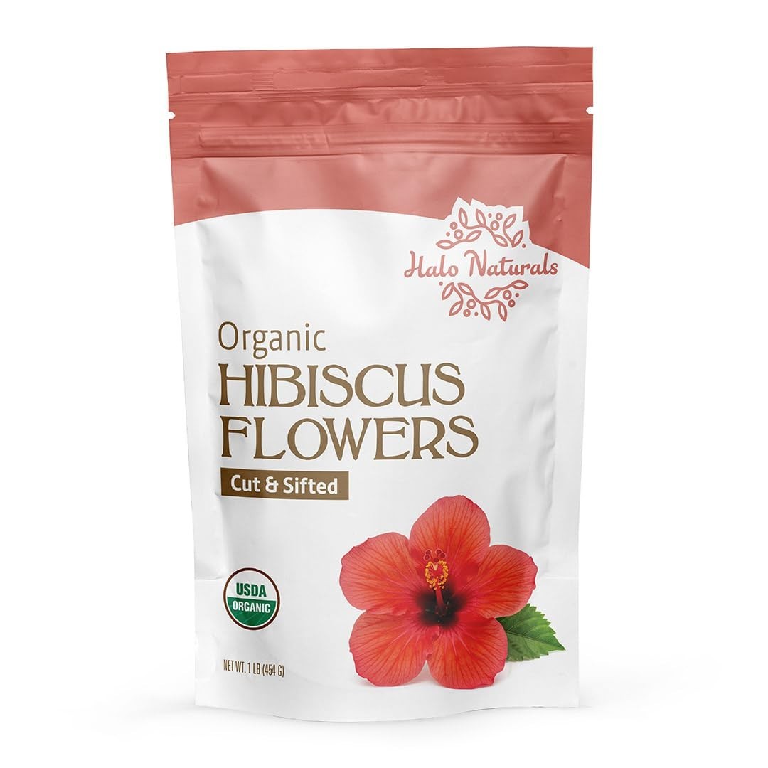 Organic Hibiscus Flowers Cut & Sifted 1 lb – USDA Certified, Resealable Pouch