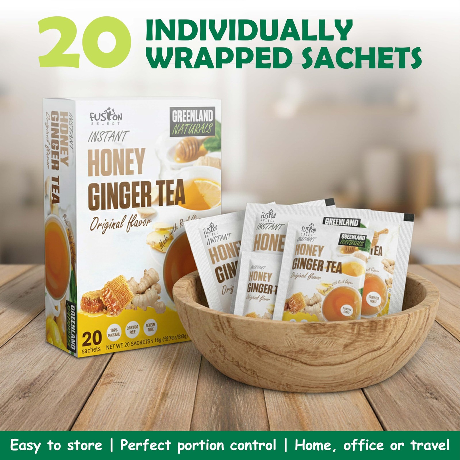 20 Sachets Original Ginger Honey Crystals Packets – Crystallized Ginger Tea w…