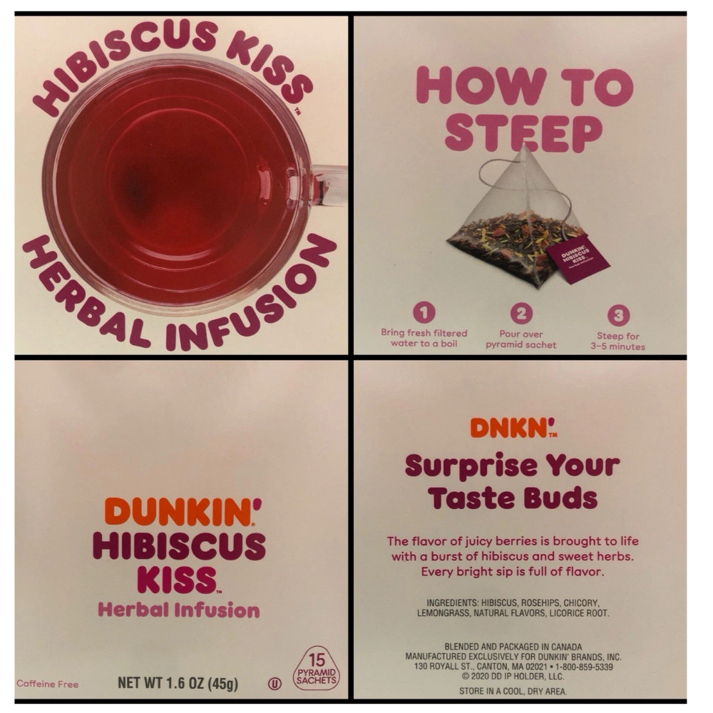 Dunkin’ Hibiscus Kiss Tea Total 30 Bags Herbal Infusion Caffeine Free 1.6 oz EA