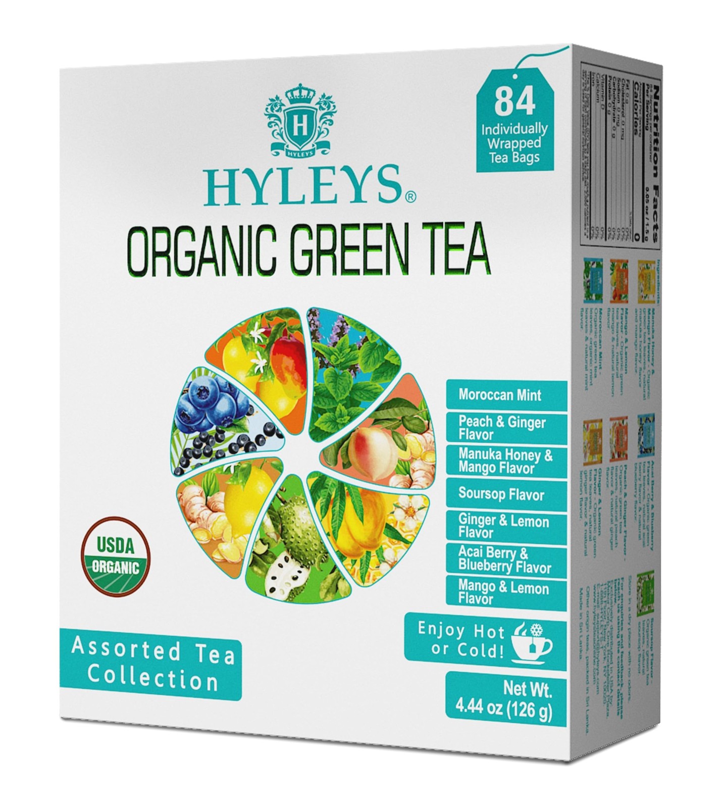 Hyleys Organic Green Tea 7 Assorted Flavors – 84 Tea Bags