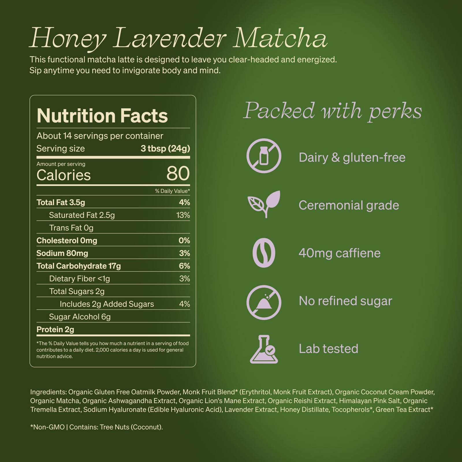 Honey Lavender Matcha SuperLatte, Instant Ceremonial Grade, Superfood Powder …