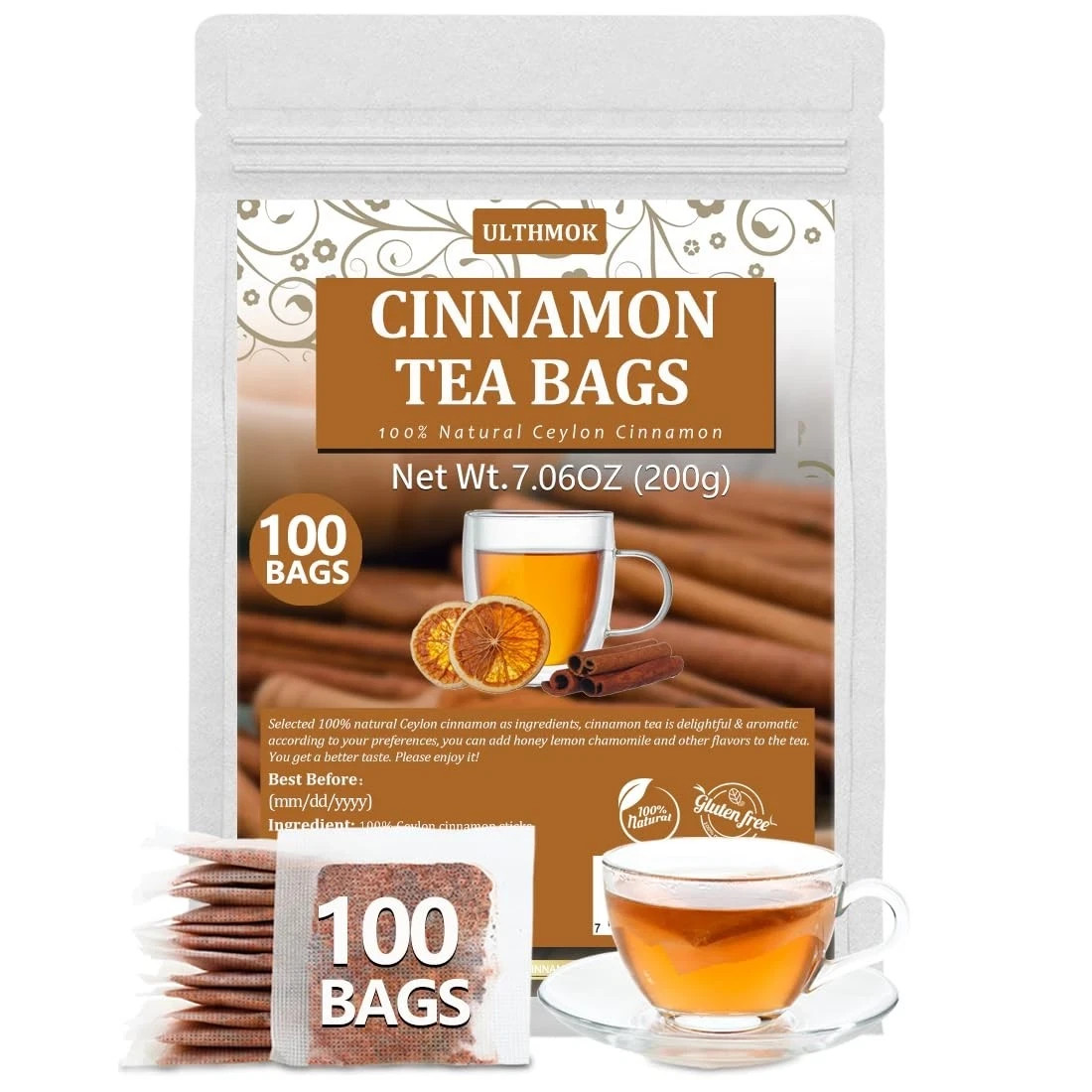 Premium 100 Pure Ceylon Cinnamon Tea Bags, Made with 100% Ceylon Cinnamon Sticks
