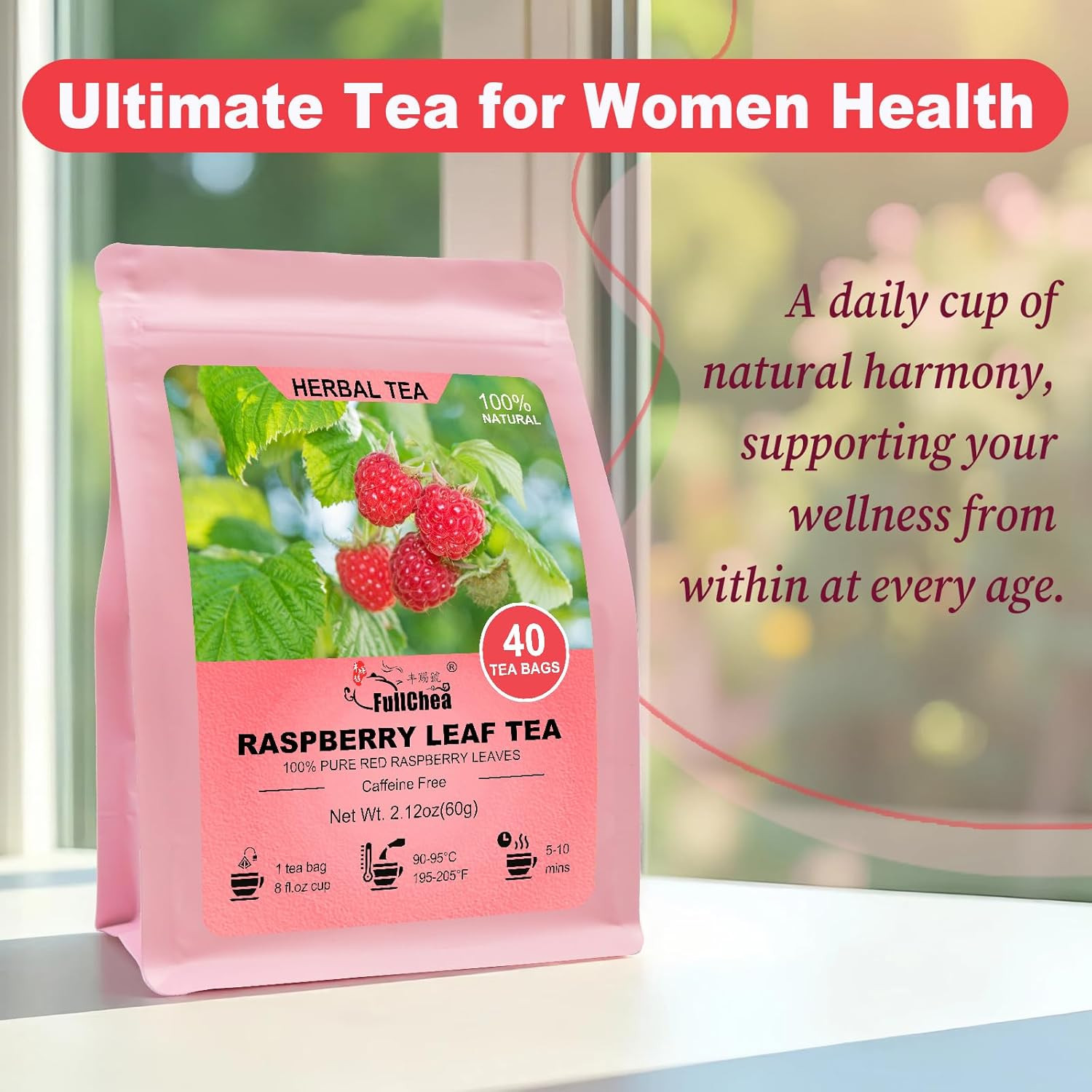 – Raspberry Leaf Tea Bag, 40 Teabags – Natural Pregnancy Tea – Pure Red Raspberr