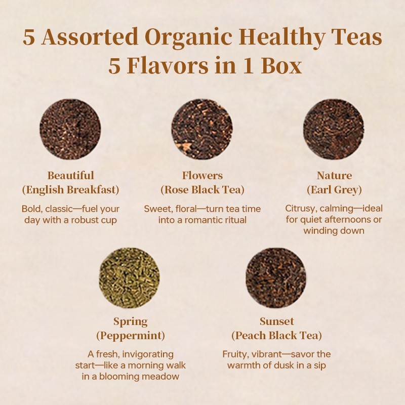 20 Count Heart Tea Bags, 5 Mixed Flavors – Daily Sip Gift for Family & Friend