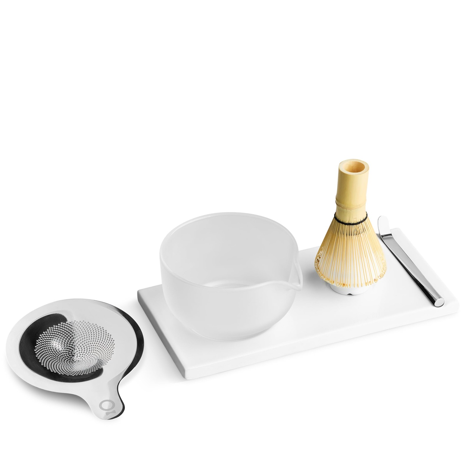 Complete Matcha Tea Set with Bowl, Whisk, Spoon & Tray – Matte White