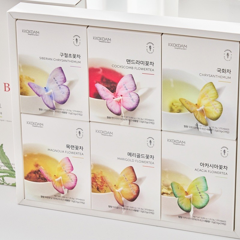 Kkokdam Butterfly Tea Bag Gift Set-Orange (6 flavor*3ea)