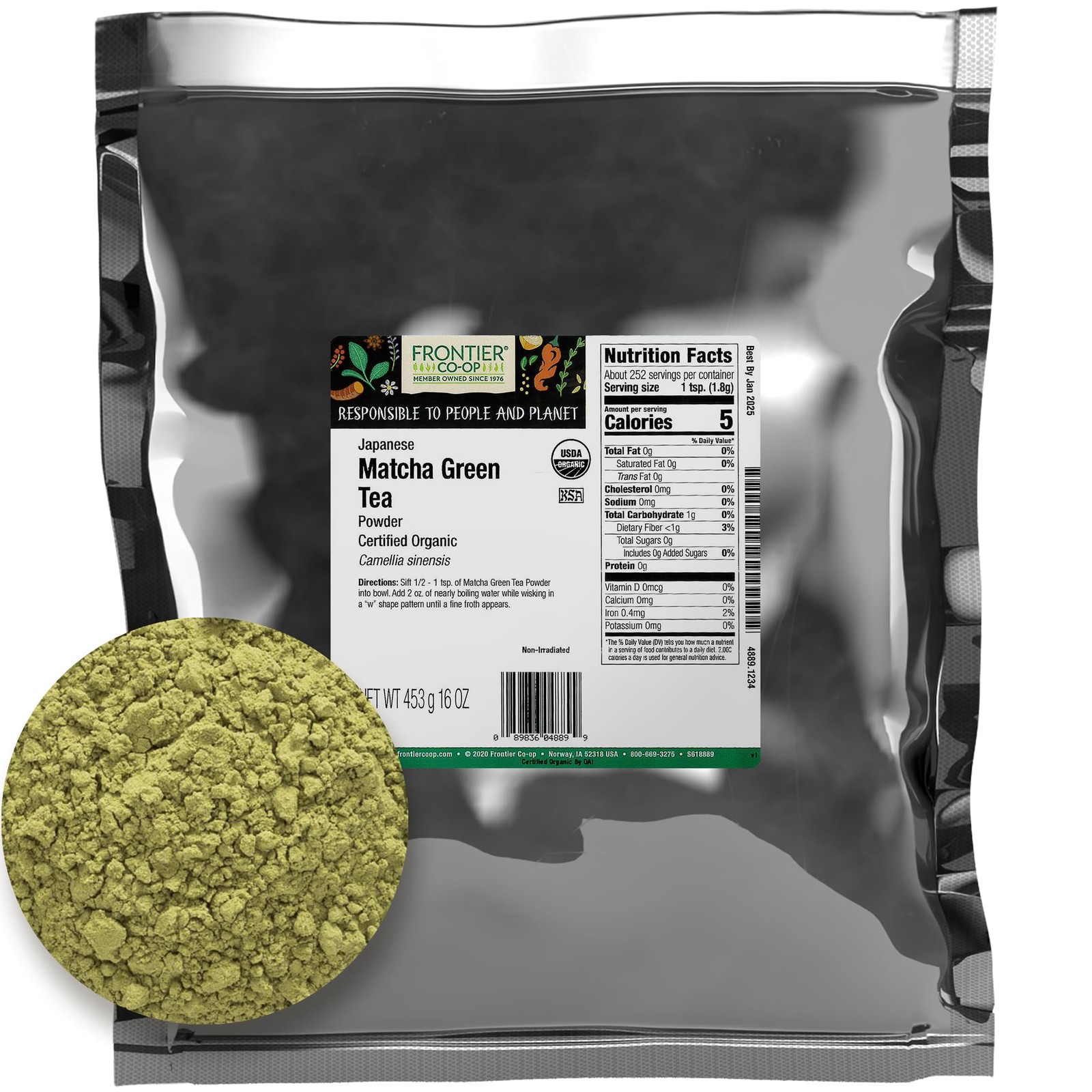 Frontier Co-op Organic Matcha Green Tea Powder 16 Ounce Premium Antioxidants