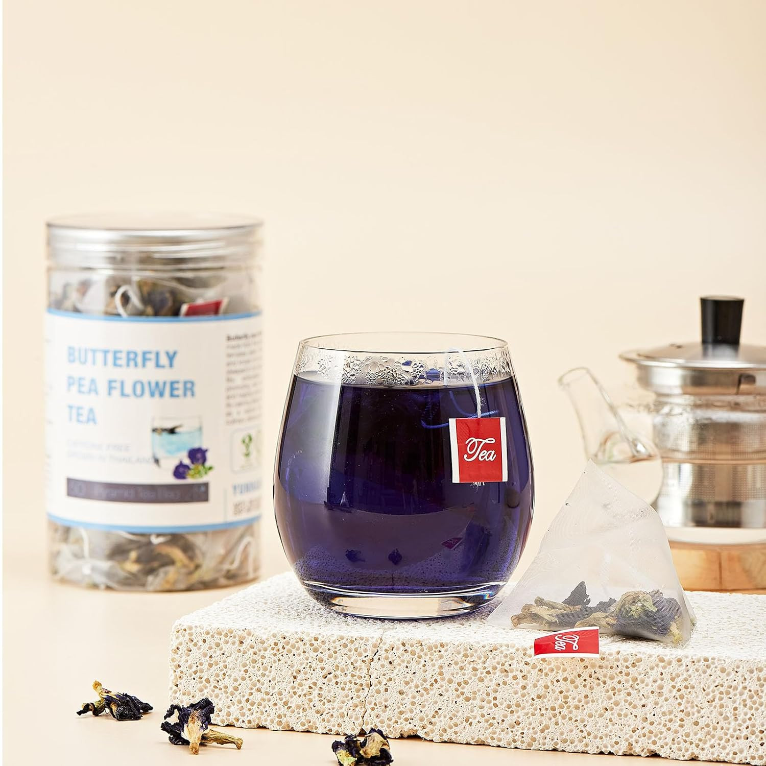 50 Dried Blue Butterfly Pea Flower Tea Bags | Thai Herbal Tea | Blue Purple Pea