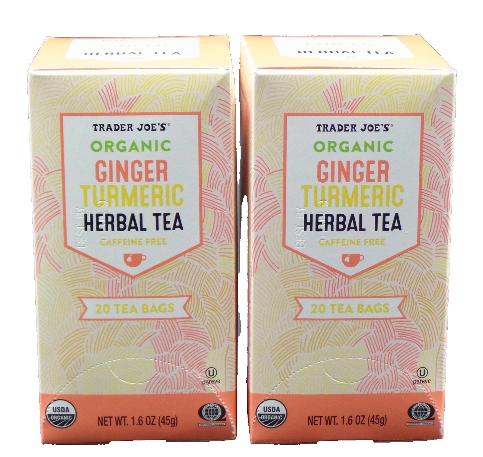 Trader Joe’s ORGANIC GINGER TURMERIC HERBAL TEA Tumeric Caffeine Free – 2 BOXES