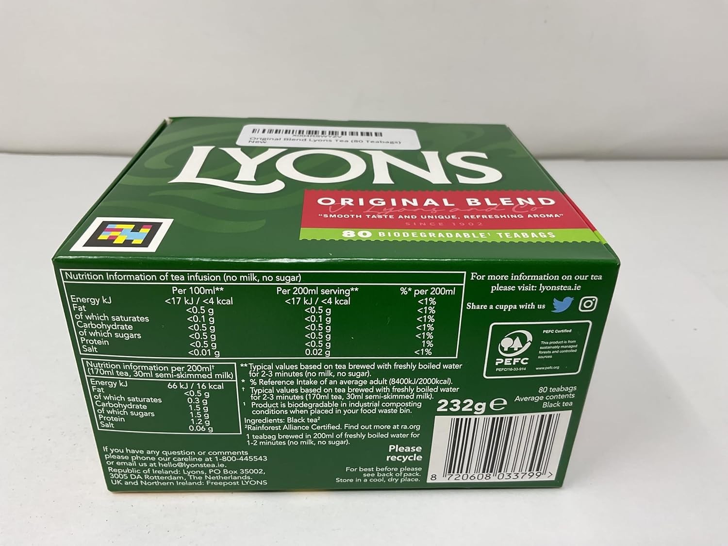 Lyons Original Blend Black Tea – 80 Pyramid Tea Bags (250 g) – Premium Dublin