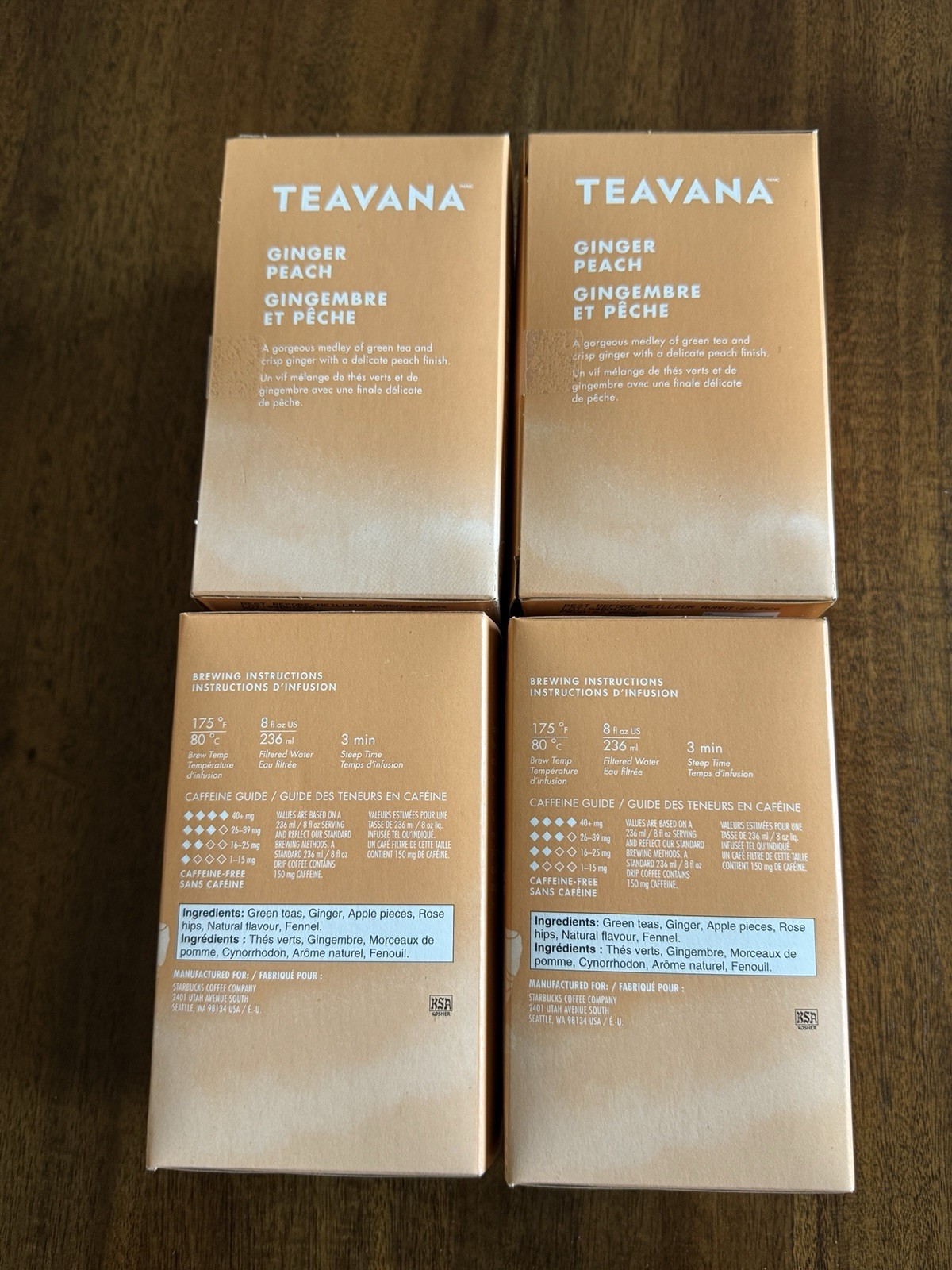 Lot Of 4 Teavana Ginger Peach Green Tea 24ct (READ DESC) Jan/2026