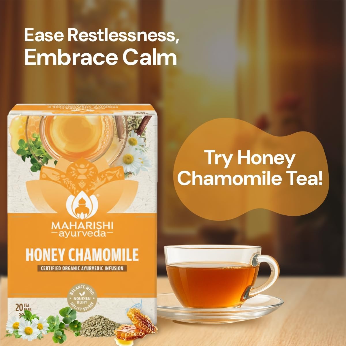 Maharishi Ayurveda All Natural Honey Chamomile Herbal Tea, 20 Tea Bag