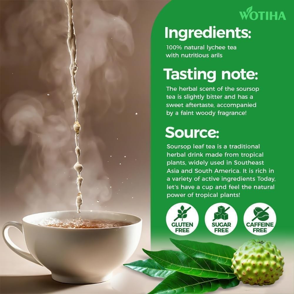WOTIHA 45 Count Premium Soursop Graviola Tea Bags – 100% Natural soursop leaves,
