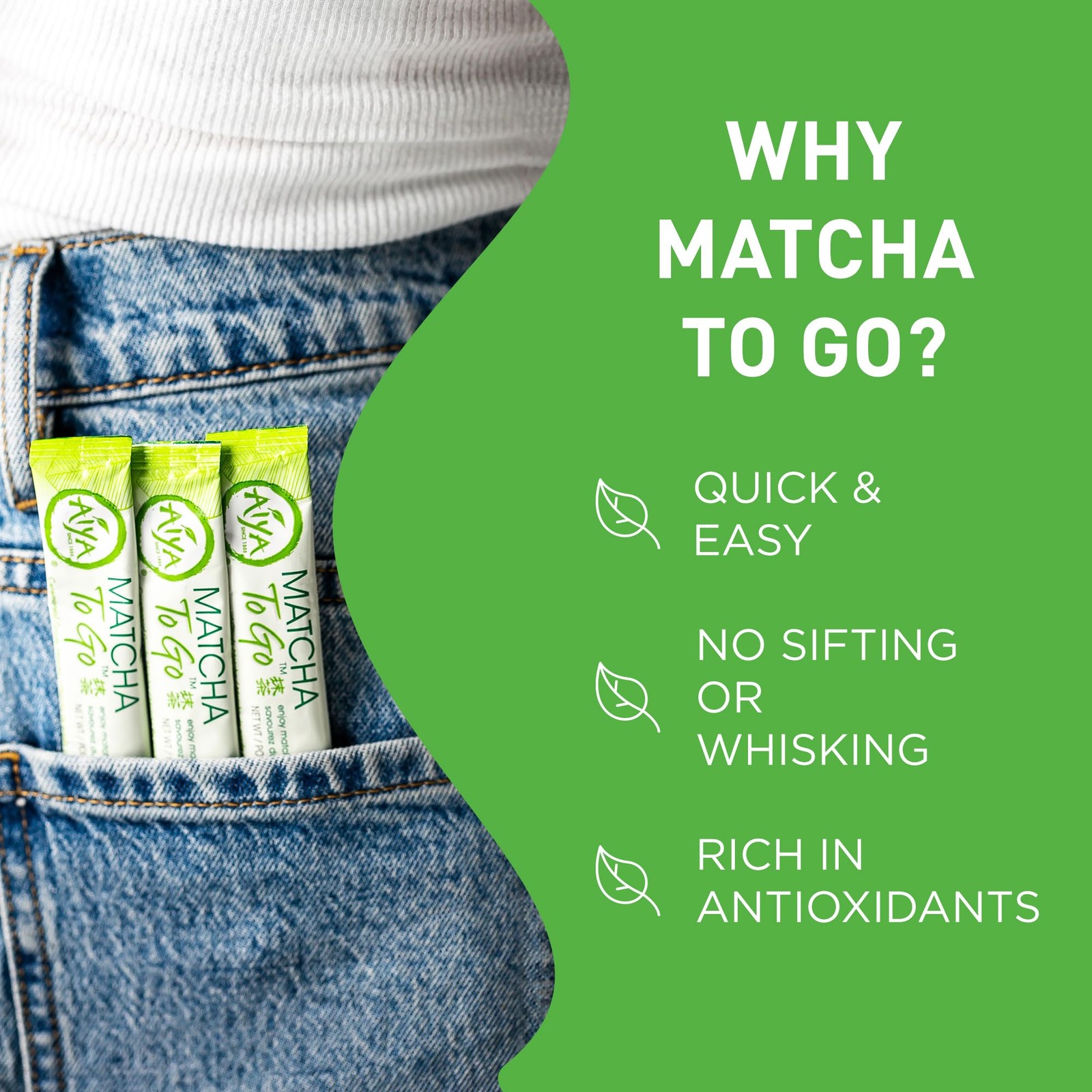 Aiya Matcha To Go Single Serve Packs – Ceremonial Grade Pure Matcha Green Tea…