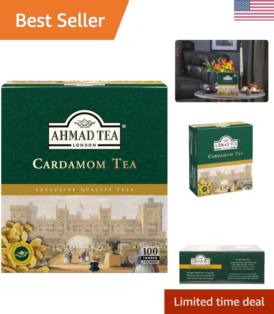 Black Tea, Cardamom Teabags No Envelopes, 100 ct – Caffeinated and Sugar-Free
