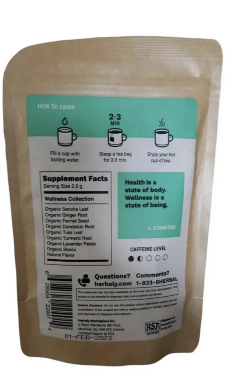 Herbaly Wellness Collection Tea – Vegan Gluten free,70 g, 28 Count Bag ( 1 Pack)
