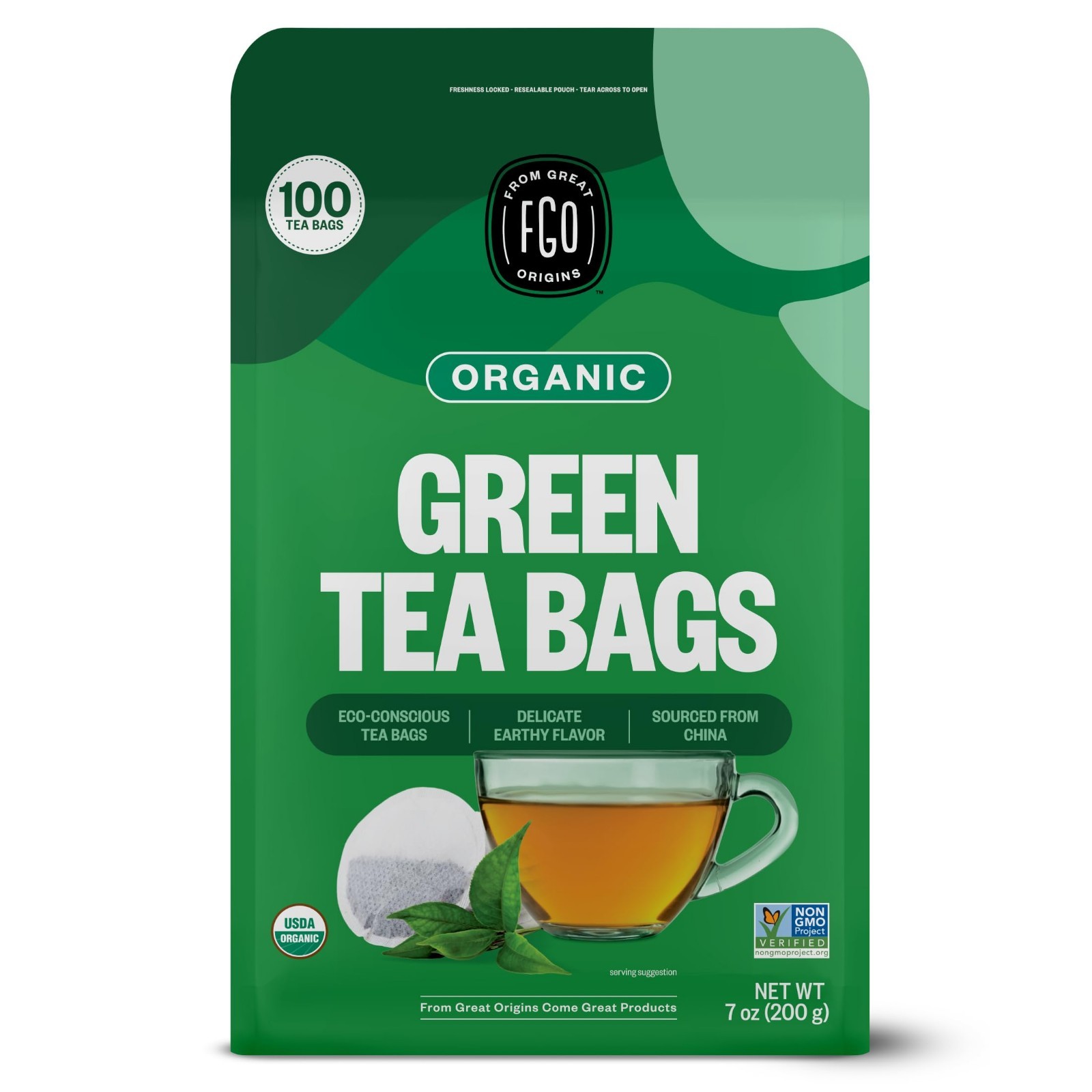 Organic Green Tea Bags – 100 Count, Caffeinated, Eco-Friendly, Resealable Pouch