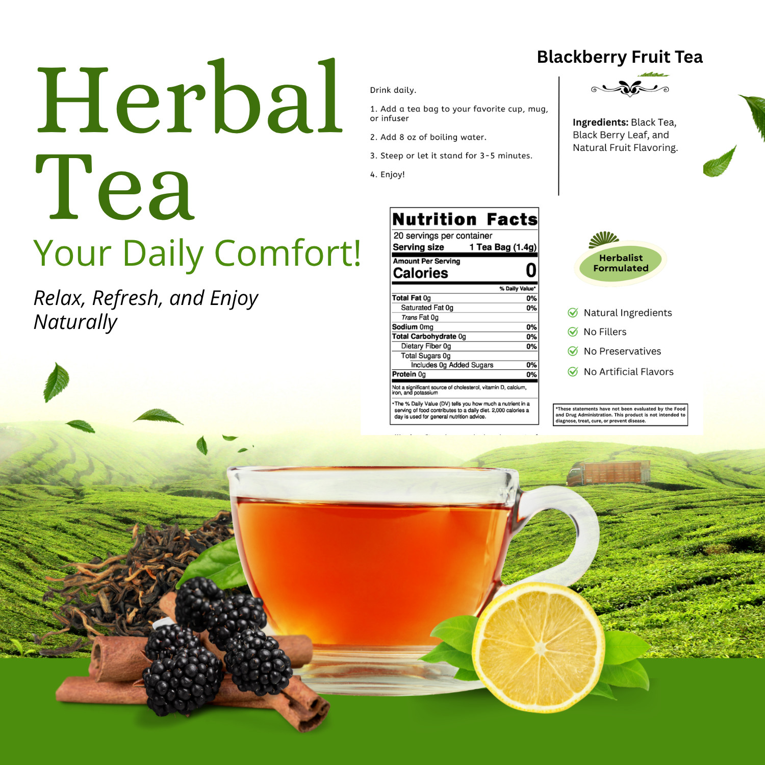 Blackberry Fruit Black Tea | 20 Tea Bags | Naturally Flavored