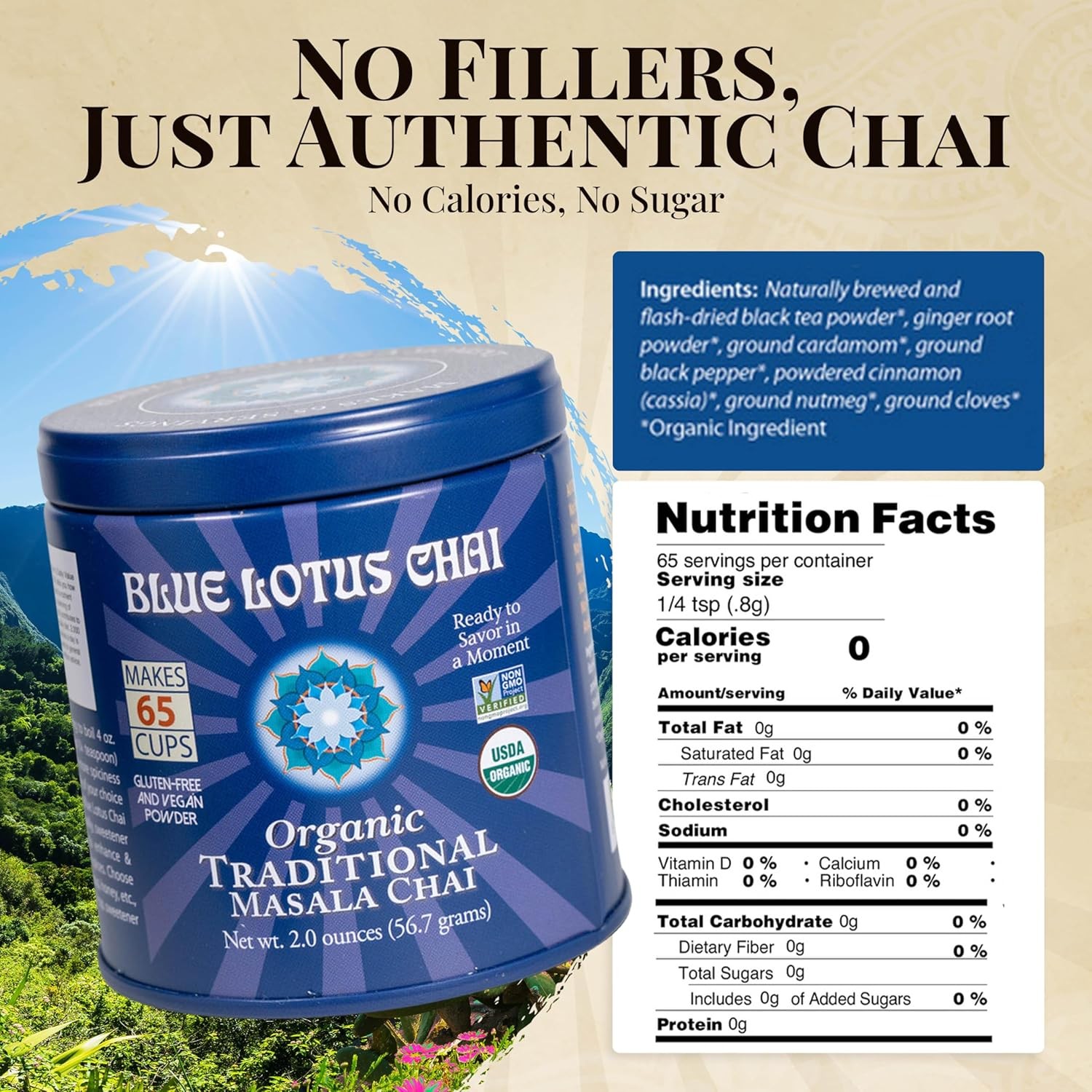 Blue Lotus Chai Tea – Fully Organic Traditional Masala Chai – Makes 65 Cups – 2