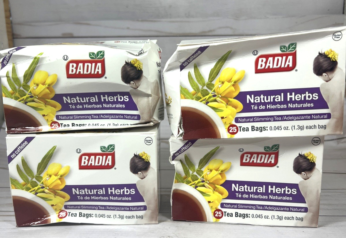 Badia Natural Slimming Tea Herbs 25 Bag (4Pack) 6/2027 (100 Total Bags)