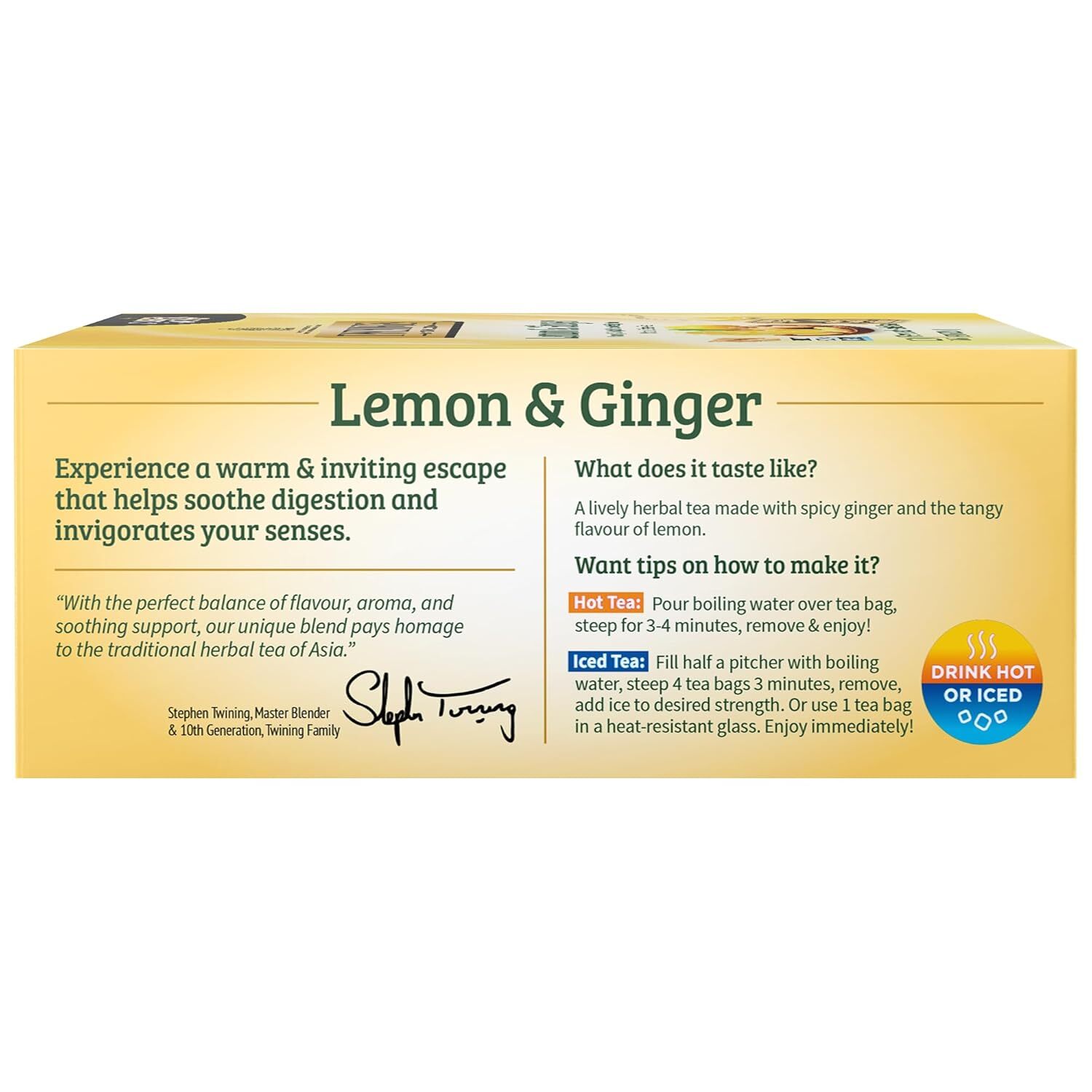 Twinings Lemon & Ginger Herbal Tea 100 Bags Caffeine-Free Hot or Iced Drink